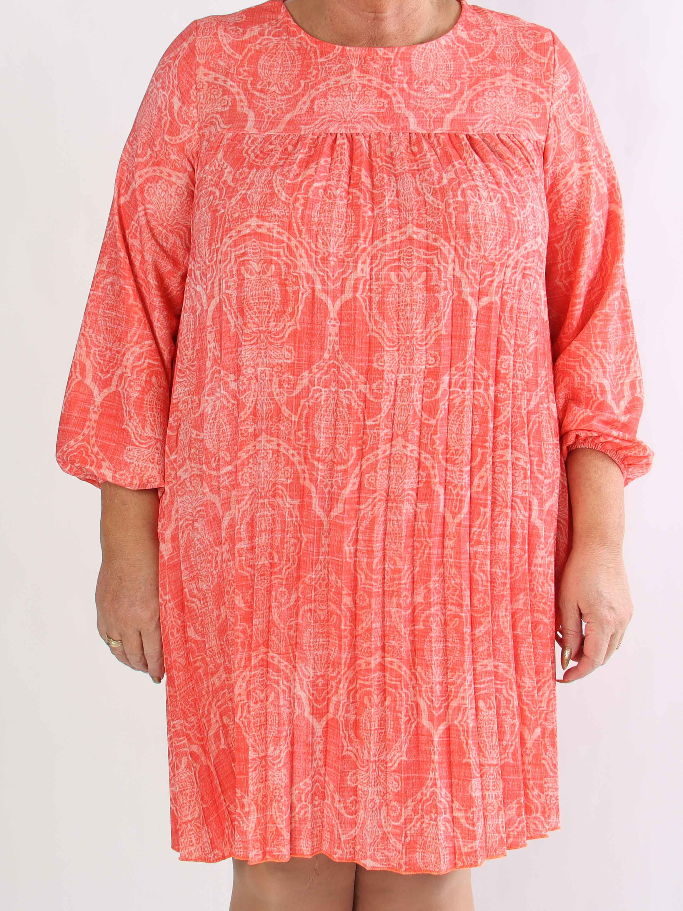 Nancy Royal Short L/S - Plus size kjole med plisseringer og lommer